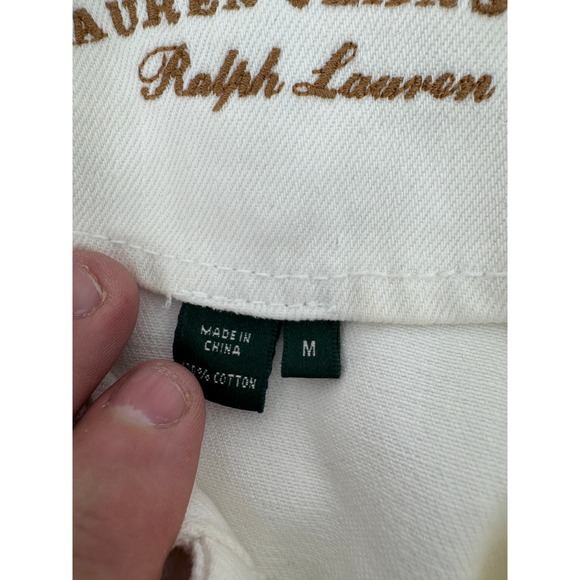 Lauren Jeans Co Lauren Denim Jacket Medium White Mandarin Collar Frog Button - Picture 5 of 16
